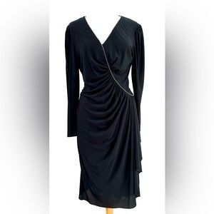 Vintage 80’s RIMINI Black Cocktail MIDI Dress w/ Rhinestones - Size 8 / 10